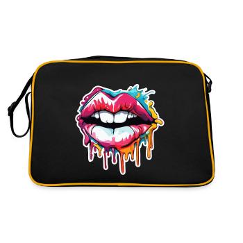 Bouche / Lèvres / Dents / Langue / Sourire / Baiser - Sac Retro - noir/or - Dos