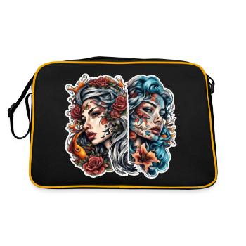 Frau / hübsch / Porträt / Tattoo / Model - Retro Tasche - Schwarz/Gold - Hinten