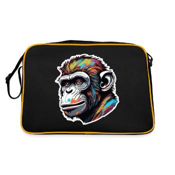 Affe / Tier / Zoo / Schimpanse / Wild / Comic - Retro Tasche - Schwarz/Gold - Hinten