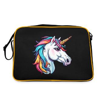 Einhorn / Fabelwesen / Märchen / Magie / Glitzer - Retro Tasche - Schwarz/Gold - Hinten