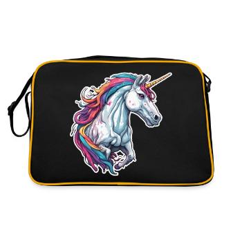 Einhorn / Fabelwesen / Märchen / Magie / Glitzer - Retro Tasche - Schwarz/Gold - Hinten