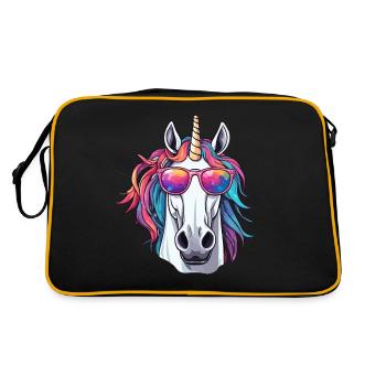 Einhorn / Fabelwesen / Märchen / Magie / Glitzer - Retro Tasche - Schwarz/Gold - Hinten