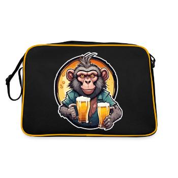 Affe / Tier / Zoo / Babian / Wild / Comic - Retro Tasche - Schwarz/Gold - Hinten