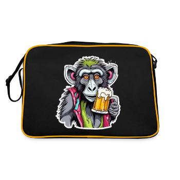 Affe / Tier / Zoo / Babian / Wild / Comic - Retro Tasche - Schwarz/Gold - Hinten