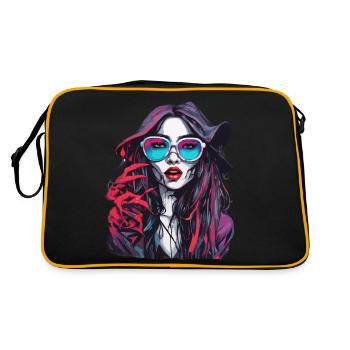 Frau / hübsch / Porträt / buntes Haar / Model - Retro Tasche - Schwarz/Gold - Hinten