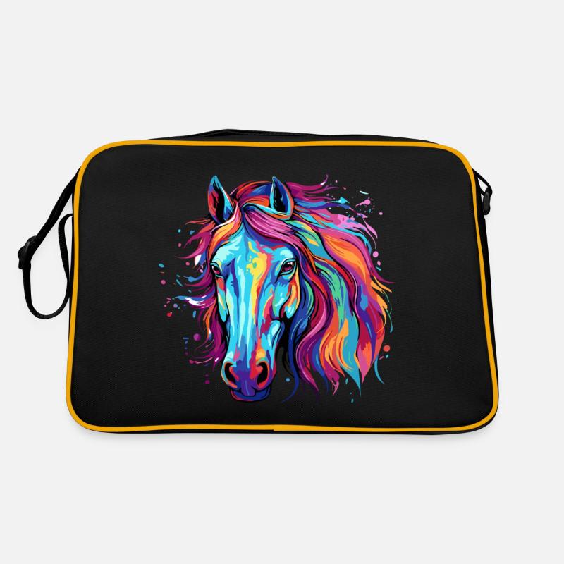 Pferd Farbkleck Farbspritzer Bunt - Retro Tasche - Schwarz/Gold