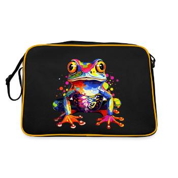 Bunter Frosch Farbkleckse Farbspritzer - Retro Tasche - Schwarz/Gold - Hinten