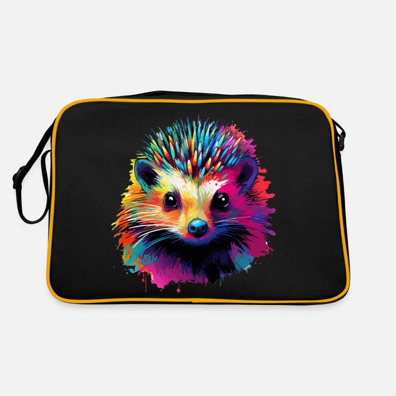 Bunter Igel Farbkleckse Farbspritzer - Retro Tasche - Schwarz/Gold