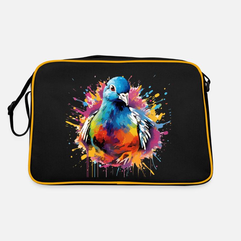 Bunte Taube Farbkleckse Farbspritzer Retro Tasche