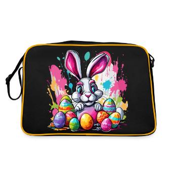 Osterhase / Ostern / Eier / Feiertage / Osterfest - Retro Tasche - Schwarz/Gold - Hinten