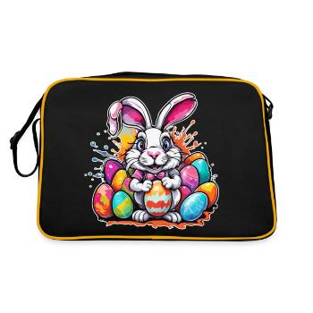 Osterhase / Ostern / Eier / Feiertage / Osterfest - Retro Tasche - Schwarz/Gold - Hinten