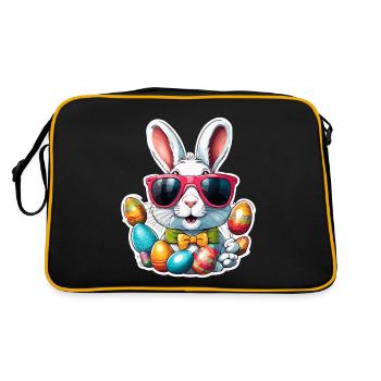 Osterhase / Ostern / Eier / Feiertage / Osterfest - Retro Tasche - Schwarz/Gold - Hinten