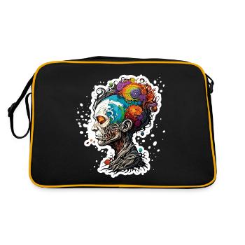 Frau / Baum / Verwurzelt / Kunst / Illustration - Retro Tasche - Schwarz/Gold - Hinten