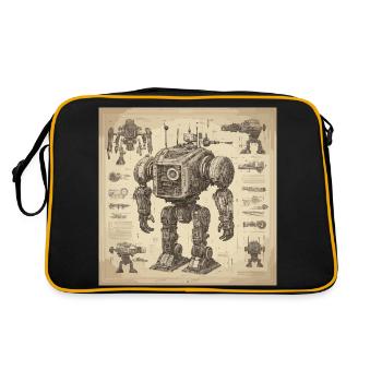 Blueprint / Sepia / Vintage / Retro / Robot - Retro Bag - black/gold - Back