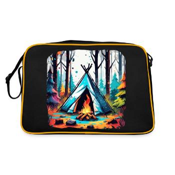 Forêt / Sauvage / Tente / Sauvage / Arbres / Vie - Sac Retro - noir/or - Dos