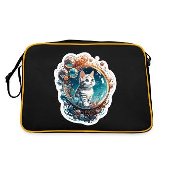 Animal in Soap Bubble / Childlike / Cute / Cat - Retro Bag - black/gold - Back