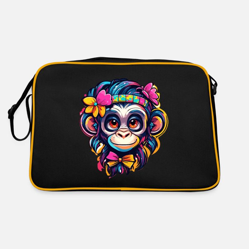 Singe mignon / Fille de singe / Mignon / noeud de cheveux Sac Retro