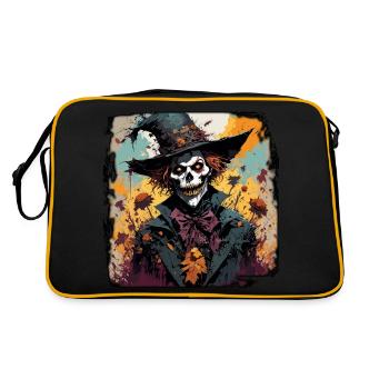 Vogelscheuche / Erntehelfer / Maisfeld / Feld - Retro Tasche - Schwarz/Gold - Hinten