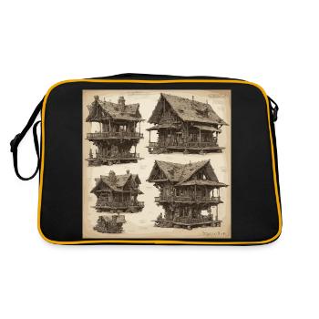 Blueprint / Sepia / Vintage / Retro / House - Retro Bag - black/gold - Back
