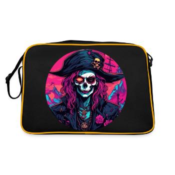 Piratin / Ahoi / Anker / Kapitän / Totenkopf / Rum - Retro Tasche - Schwarz/Gold - Hinten
