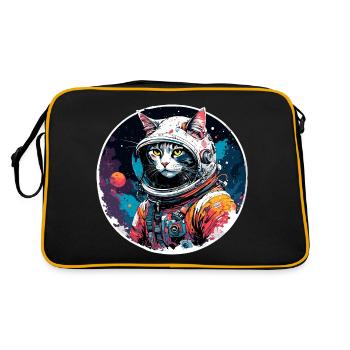 Astronaute / Espace / Animal / Chat / Vaisseau spatial - Sac Retro - noir/or - Dos