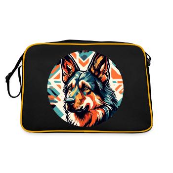 Chien / Animal / Animal de compagnie / Poilu / Berger allemand - Sac Retro - noir/or - Dos