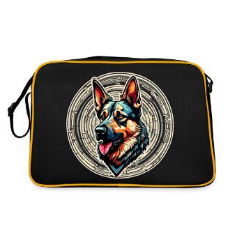 Chien / Animal / Animal de compagnie / Poilu / Berger allemand - Sac Retro - noir/or - Dos