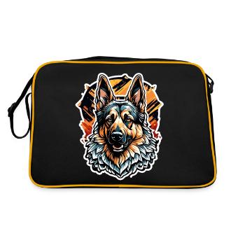 Chien / Animal / Animal de compagnie / Poilu / Berger allemand - Sac Retro - noir/or - Dos