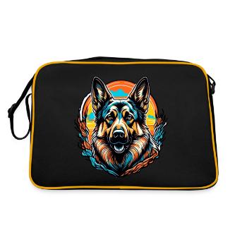 Chien / Animal / Animal de compagnie / Poilu / Berger allemand - Sac Retro - noir/or - Dos