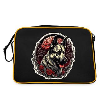 Chien / Animal / Animal de compagnie / Poilu / Berger allemand - Sac Retro - noir/or - Dos