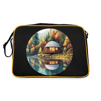 Lakeside House / Cabin / Lake / Mountains / Nature /Forest - Retro Bag - black/gold - Back