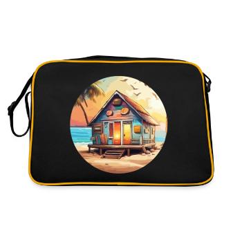 Maison / Cabane / Lac / Montagne / Nature / Forêt - Sac Retro - noir/or - Dos