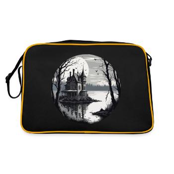Maison / Cabane / Lac / Montagne / Nature / Forêt - Sac Retro - noir/or - Dos