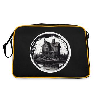 Lakeside House / Cabin / Lake / Mountains / Nature /Forest - Retro Bag - black/gold - Back