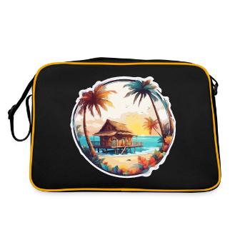 Lakeside House / Cabin / Lake / Mountains / Nature /Forest - Retro Bag - black/gold - Back