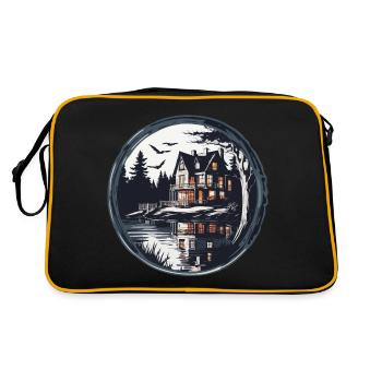 Maison / Cabane / Lac / Montagne / Nature / Forêt - Sac Retro - noir/or - Dos
