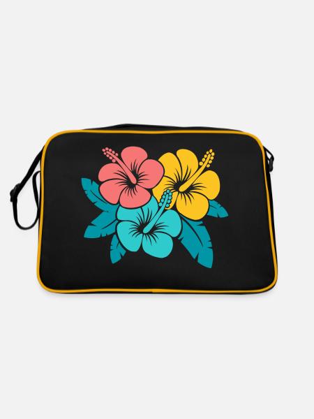 Blumenstrauß Hibiskusblüten, Illustration oberedel - Retro Tasche - Schwarz/Gold - Hinten