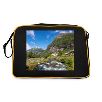 Geiranger panorama Storseterfossen Norwegen - Retro Tasche - Schwarz/Gold - Hinten