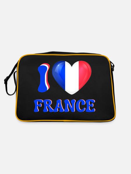 I love France Blue White Red Flag Heart - Retro Bag - black/gold