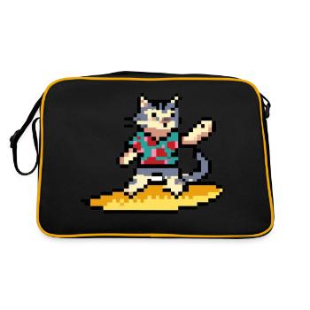 Chat qui fait du surf, pixel art - Sac Retro - noir/or - Dos