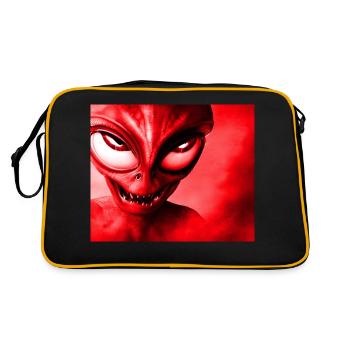 Alien with Sharp Teeth Design - Red - Retro Bag - black/gold - Back