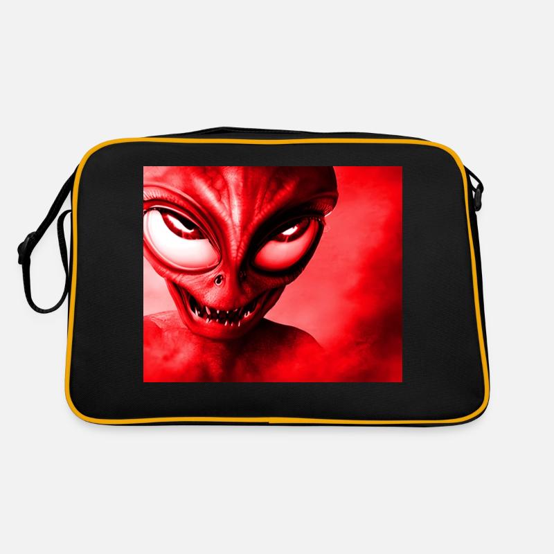Alien with Sharp Teeth Design - Red - Retro Bag - black/gold