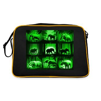 Elephant Pattern Design - Green - Retro Bag - black/gold - Back
