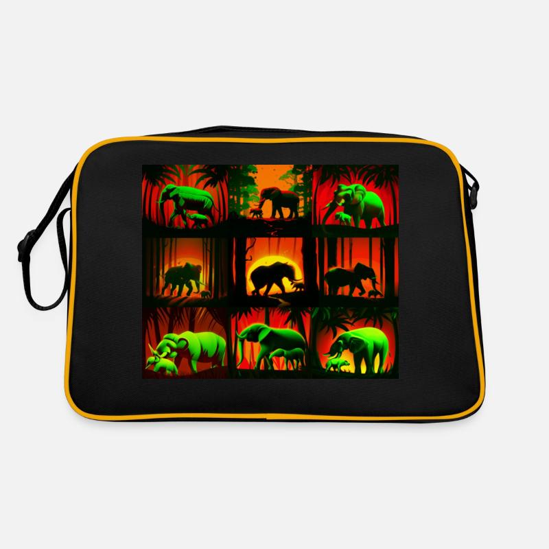 Elephants Pattern Design - Red/Green Retro Bag