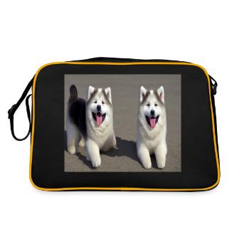 Akita Pups Smiling at the Beach Design - Retro Bag - black/gold - Back