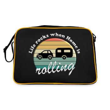 Life rocks when home is rolling - Retro Tasche - Schwarz/Gold - Hinten