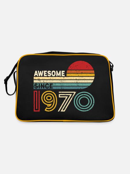 1970 Geschenk Geburtstag Jahrgang Spruch - Retro Tasche - Schwarz/Gold - Hinten