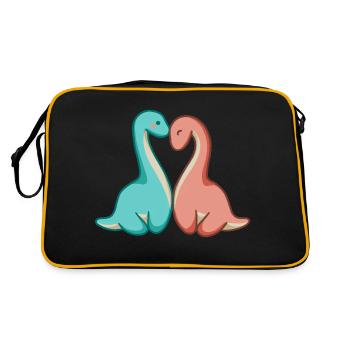 Couple de dinosaures mignons, amour de dinosaure, long cou - Sac Retro - noir/or - Dos