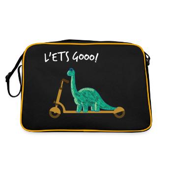 Cute Dino Little Dinosaur Blue with scooter - Retro Bag - black/gold - Back