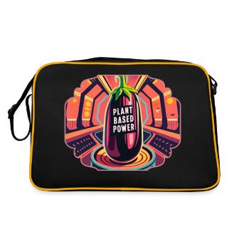 Aubergine in einem Raumschiff auf pflanzlicher Basis - Retro Tasche - Schwarz/Gold - Hinten